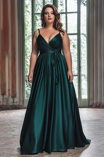Une ligne spaghetti bretelles plissé vert foncé plus robe longue de bal
